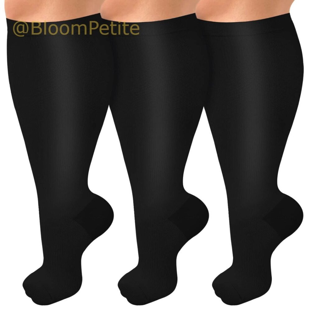 3 Pack Plus Size Compression Socks, Extra Wide Calf Knee High for Circulation